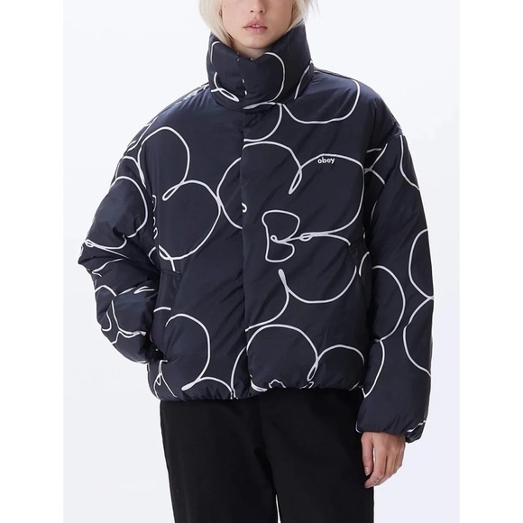 New OBEY Persona Puffer Jacket Coat Abstract Print Black White - Picture 8 of 10
